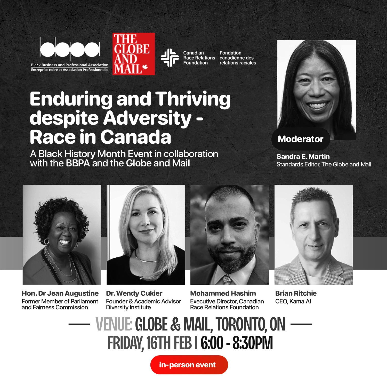 Enduring and Thriving Despite Adversity - Race in Canada event poster for the Globe and Mail.