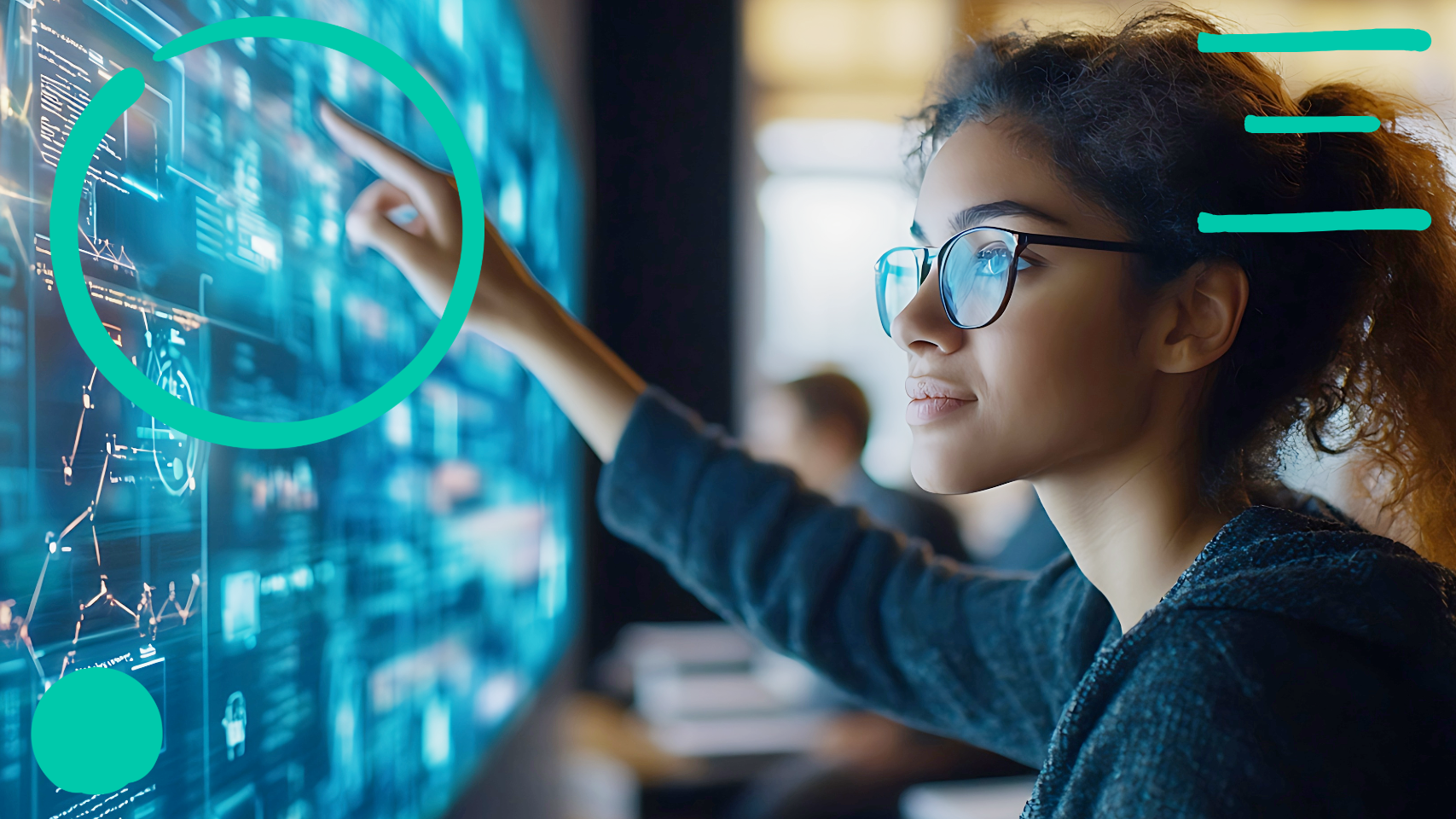 a person pointing at a computer screen