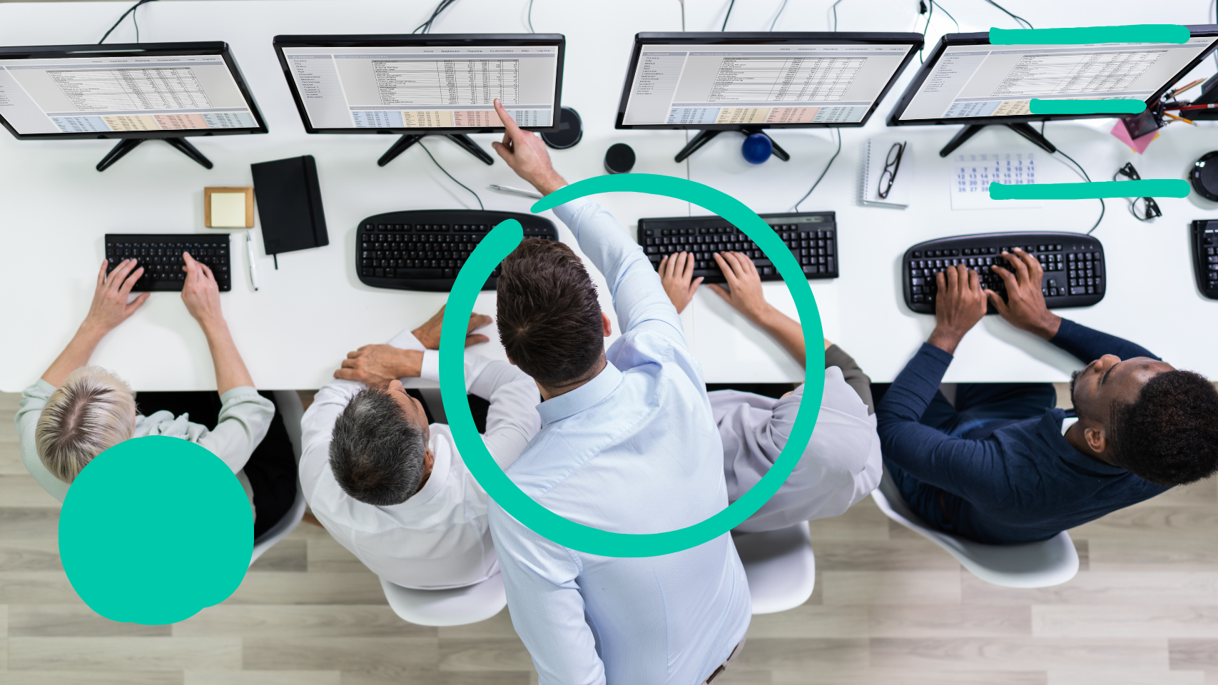 image of 5 people working on computers