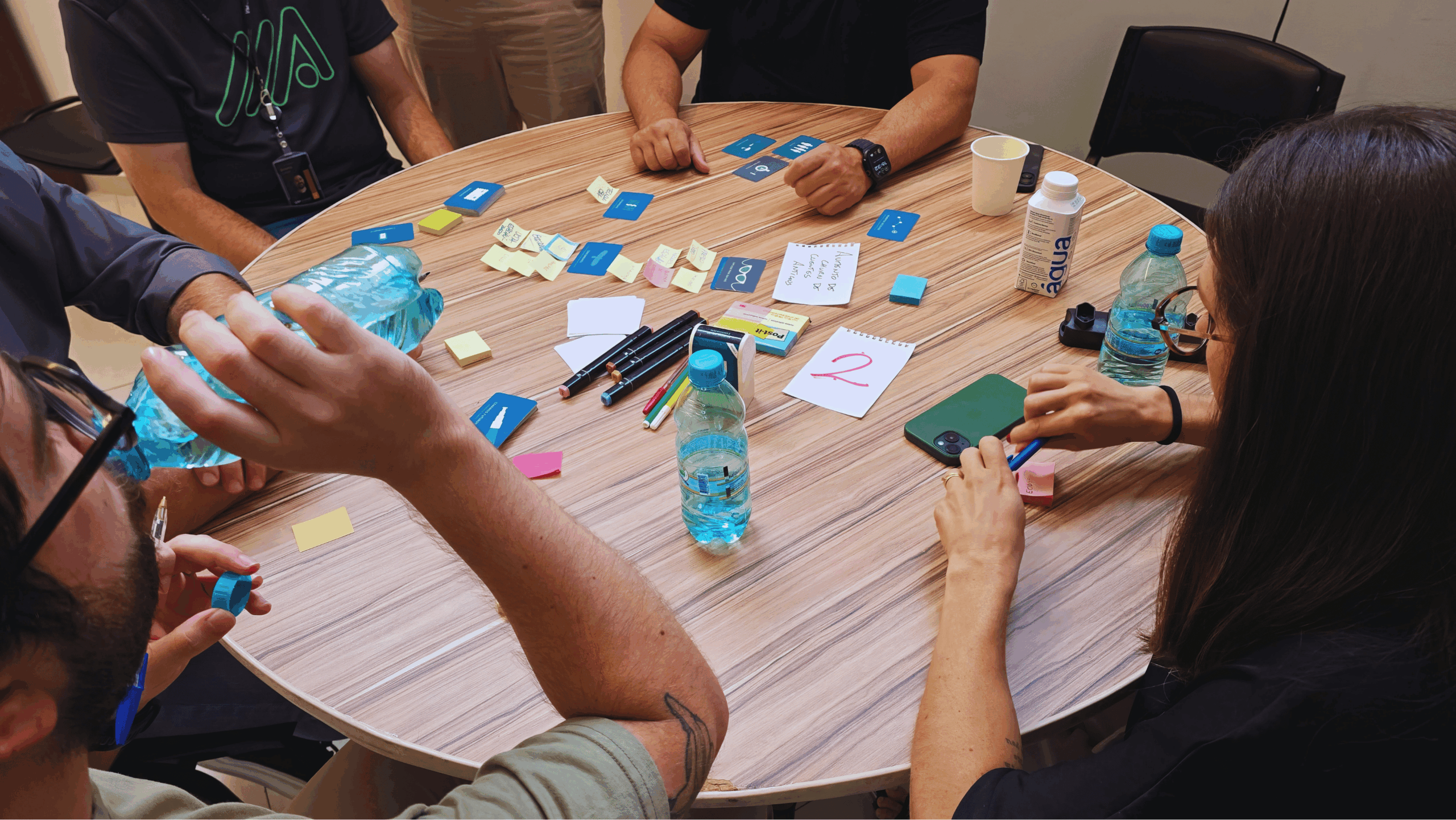 a team sitting around a table and choosing kama as a solution